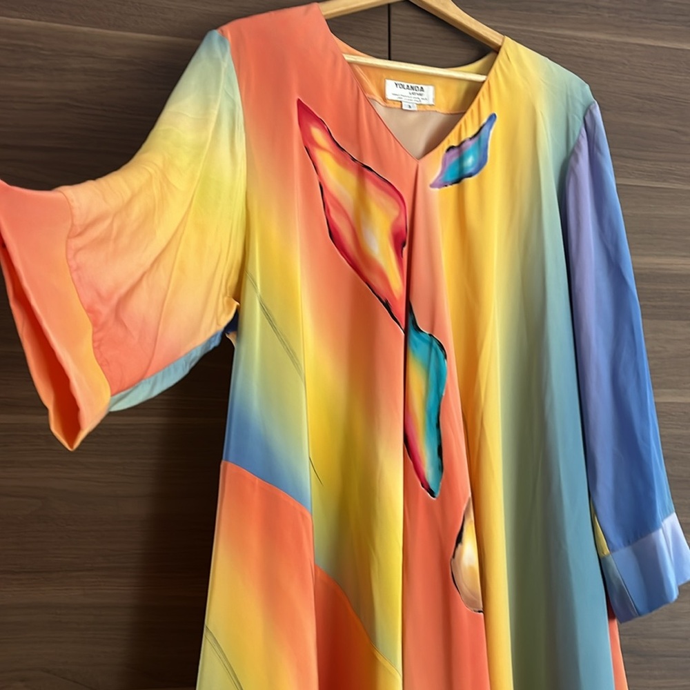 FABULOUS vintage Yolanda Lorente hand painted silk dress size 3 (L) very unique! - Picture 5 of 9